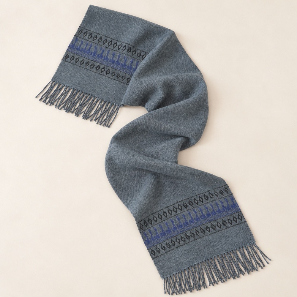 Baby Alpaca Scarf OS Blue Peru Woven Geometric Fringe Soft Winter Wrap Boho